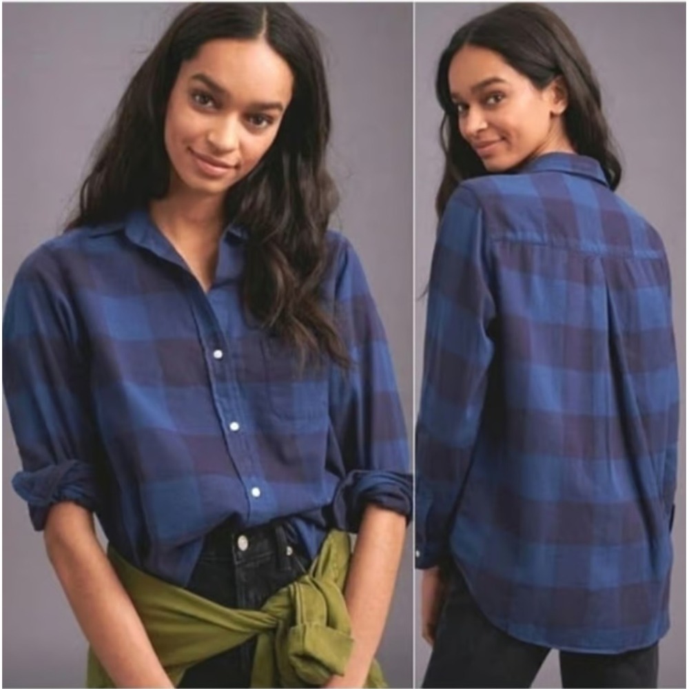 Grayson Women's‎ 3 The Hero Blue Plaid Button Down Long Sleeve Shirt Casual Cozy